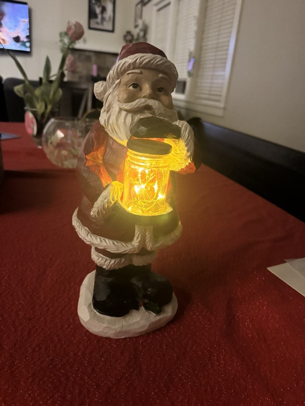 Light Up Santa Figurine Lantern Christmas Decor 10” Resin LED Rustic Holiday